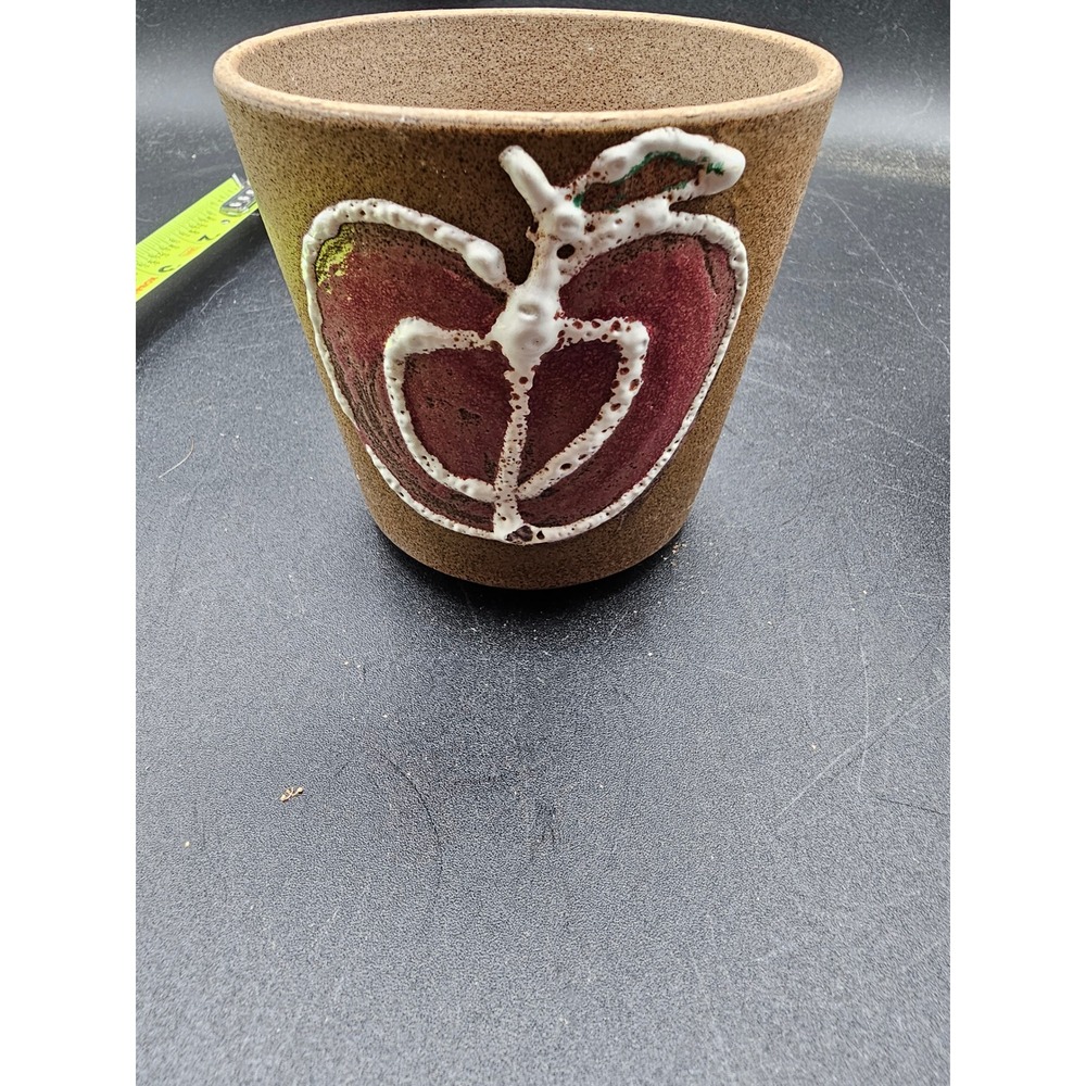 Vintage Nevco Japan Ceramic Apple Planter Pot Textured Brown Stoneware Succulent